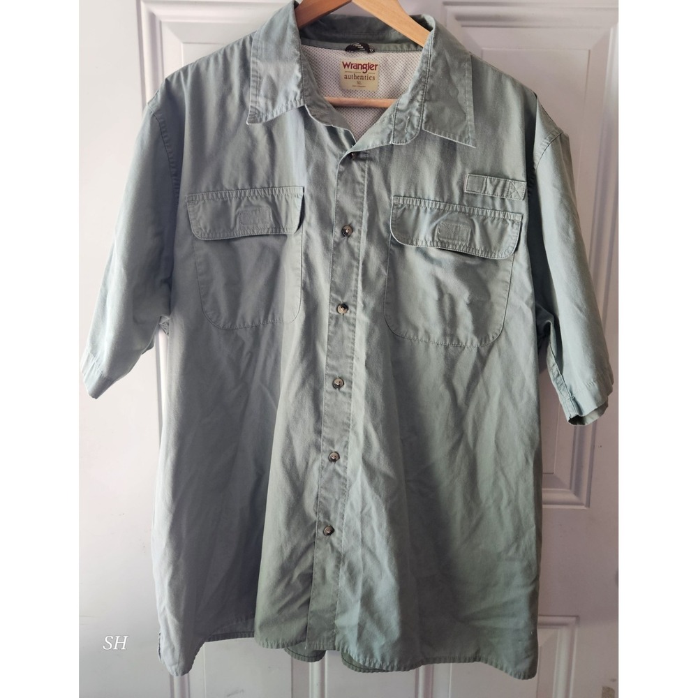 Wrangler Authentics XL‎ Fishing Shirt Green Short Sleeve Vented Button Up Mesh